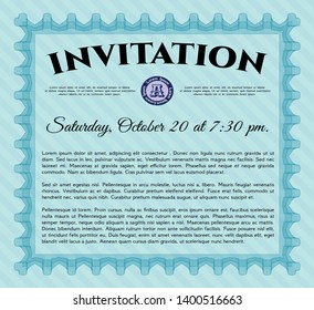 Light blue Formal invitation template. Printer friendly. Nice design. Detailed. 
