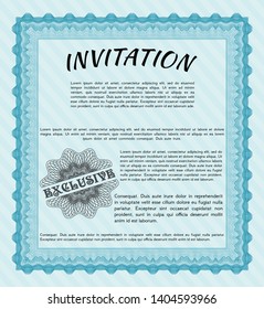 Light blue Formal invitation template. Money Pattern design. With guilloche pattern. Detailed. 