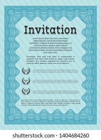 Light blue Formal invitation template. Easy to print. Vector illustration. Modern design. 