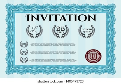 Light blue Formal invitation template. Money Pattern design. With complex background. Customizable, Easy to edit and change colors. 