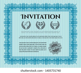 Light blue Formal invitation template. Money Pattern design. With guilloche pattern. Detailed. 