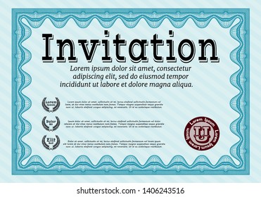 Light blue Formal invitation template. With complex linear background. Vector illustration. Good design. 