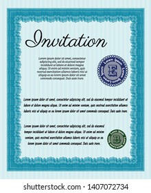 Light blue Formal invitation template. Customizable, Easy to edit and change colors. Complex background. Money Pattern. 