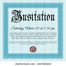 Light blue Formal invitation template. Retro design. With quality background. Vector illustration. 