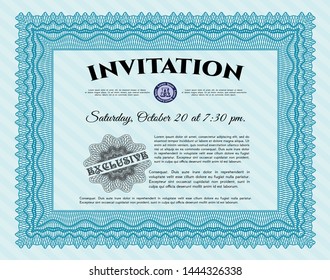 Light blue Formal invitation template. Detailed. Printer friendly. Money Pattern. 