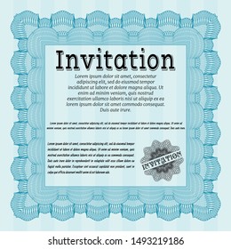 Light blue Formal invitation template. Lovely design. With linear background. Detailed. 