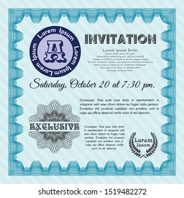 Light blue Formal invitation template. Money Pattern design. Printer friendly. Vector illustration. 