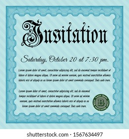 Light blue Formal invitation template. Excellent design. Vector illustration. With guilloche pattern and background. 