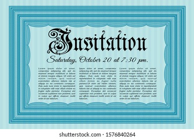 Light blue Formal invitation template. Money design. With complex linear background. Customizable, Easy to edit and change colors. 