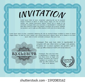 Light blue Formal invitation template. Customizable, Easy to edit and change colors. With complex background. Money Pattern. 