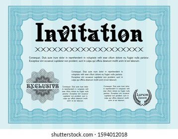 Light blue Formal invitation template. Detailed. Easy to print. Modern design. 