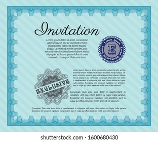Light blue Formal invitation template. Easy to print. Detailed. Perfect design. 