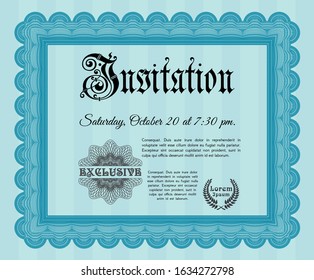 Light blue Formal invitation template. Artistry design. Vector illustration. With background. 