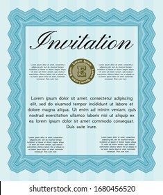 Light blue Formal invitation template. With guilloche pattern. Excellent design. Customizable, Easy to edit and change colors. 