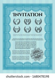 Light blue Formal invitation template. With complex linear background. Money Pattern. Detailed. 