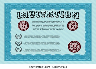 Light blue Formal invitation template. Detailed. With quality background. Excellent design. 