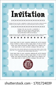 Light blue Formal invitation template. Detailed. Complex background. Artistry design. 