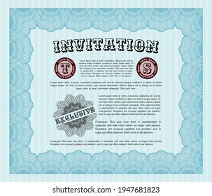 Light Blue Formal Invitation Template. Excellent Design. With Guilloche Pattern And Background. Vector Illustration. 