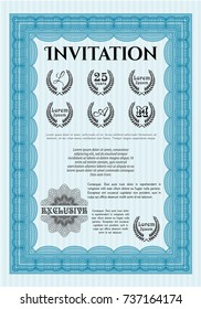 Light blue Formal invitation template. Excellent design. Easy to print. Detailed. 
