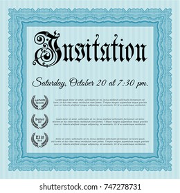 Light blue Formal invitation template. Perfect design. With guilloche pattern. Customizable, Easy to edit and change colors. 