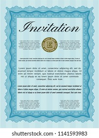 Light blue Formal invitation. Vector illustration. With complex linear background. Artistry design. 