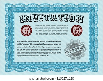 Light blue Formal invitation. Vector illustration. With linear background. Money style design. 