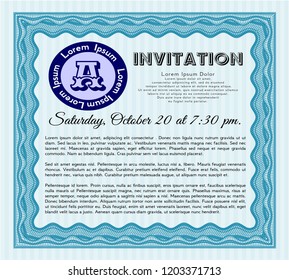 Light blue Formal invitation. Vector illustration. With complex linear background. Nice design. 