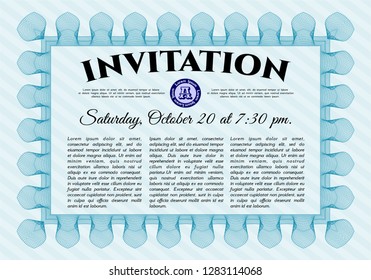 Light blue Formal invitation. Vector illustration. Complex background. Modern design. 