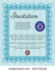 Light blue Formal invitation. Vector illustration. Easy to print. Elegant design. 