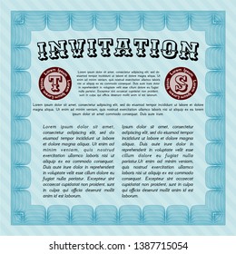 Light blue Formal invitation. Vector illustration. Easy to print. Money style design. 