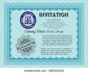 Light blue Formal invitation. Vector illustration. Printer friendly. Good design. 