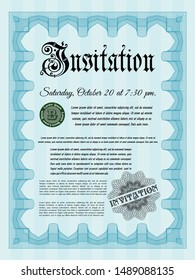 Light blue Formal invitation. Vector illustration. Easy to print. Money Pattern design. 