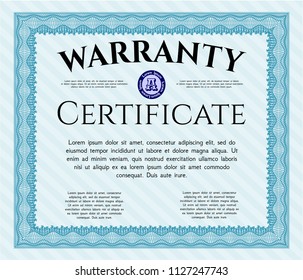 Light blue Formal Warranty Certificate template. Vector illustration. With complex background. Elegant design. 