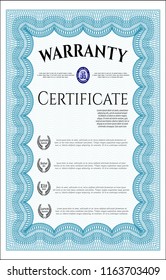 Light blue Formal Warranty Certificate template. Complex background. Beauty design. Customizable, Easy to edit and change colors. 