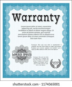 Light blue Formal Warranty Certificate template. With background. Customizable, Easy to edit and change colors. Elegant design. 