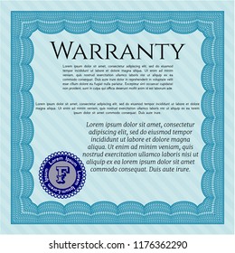 Light blue Formal Warranty Certificate template. With linear background. Money Pattern. Customizable, Easy to edit and change colors. 
