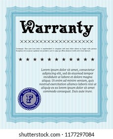 Light blue Formal Warranty Certificate template. Money style design. With quality background. Vector illustration. 