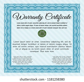 Light blue Formal Warranty Certificate template. With quality background. Beauty design. Detailed. 