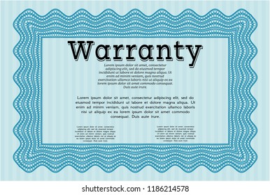 Light blue Formal Warranty Certificate template. Money Pattern design. Complex background. Detailed. 
