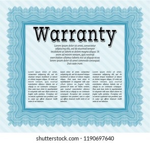 Light blue Formal Warranty Certificate template. Money Pattern design. With guilloche pattern. Detailed. 