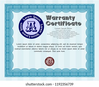 Light blue Formal Warranty Certificate template. Money Pattern design. With quality background. Vector illustration. 