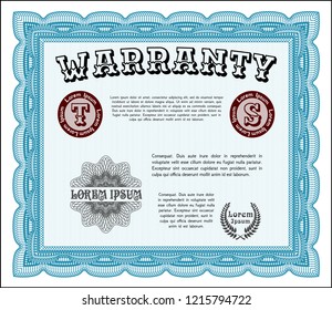 Light blue Formal Warranty Certificate template. Good design. With complex background. Vector illustration. 