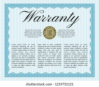 Light blue Formal Warranty Certificate template. Artistry design. With linear background. Vector illustration. 