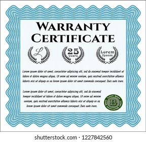 Light blue Formal Warranty Certificate template. Easy to print. Artistry design. Customizable, Easy to edit and change colors. 