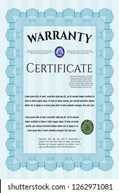 Light blue Formal Warranty Certificate template. With complex linear background. Lovely design. Customizable, Easy to edit and change colors. 