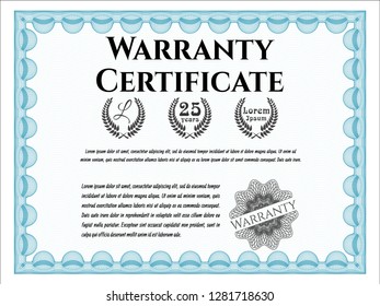 Light blue Formal Warranty Certificate template. With linear background. Cordial design. Customizable, Easy to edit and change colors. 