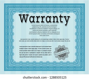 Light blue Formal Warranty Certificate template. Complex background. Good design. Customizable, Easy to edit and change colors. 