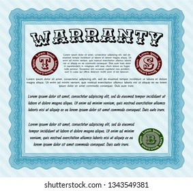 Light blue Formal Warranty Certificate template. Money Pattern design. Vector illustration. With linear background. 