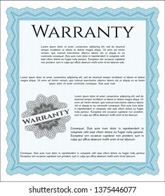 Light blue Formal Warranty Certificate template. Good design. Customizable, Easy to edit and change colors. With complex linear background. 