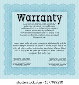 Light blue Formal Warranty Certificate template. Easy to print. Detailed. Sophisticated design. 